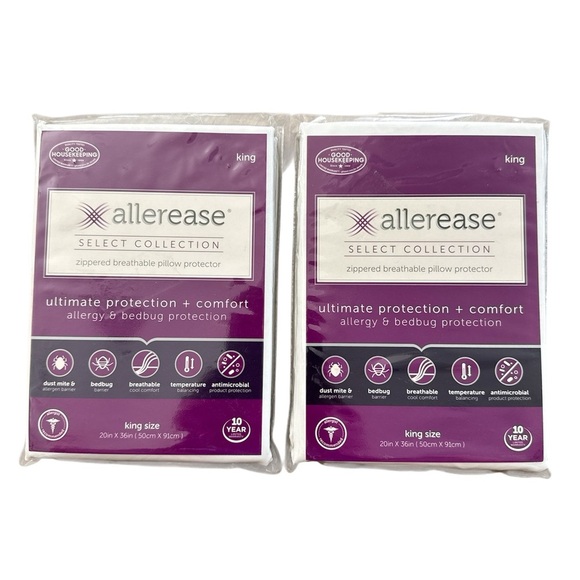 Allerease Select Collection King Size Zippered Pillow Protectors Set of 2 New - Picture 1 of 5